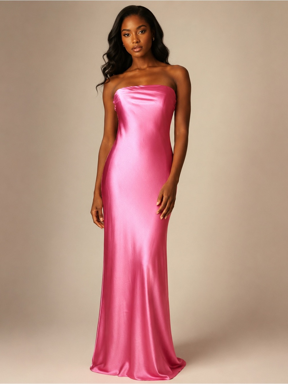 Anthropologie Pink Satin Strapless Maxi Dress Silky Glam Formal – XXS runs big